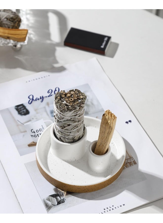 HOCUROAY Ceramic Smudge Tray, 2 in 1 Smudging Bowl, Sage Holder, Palo Santo Holder, Incense Holder for Sage and palo Santo, Ideal for Smudging Meditation Yoga Room, Simple, Sturdy, Terracotta - Image 2